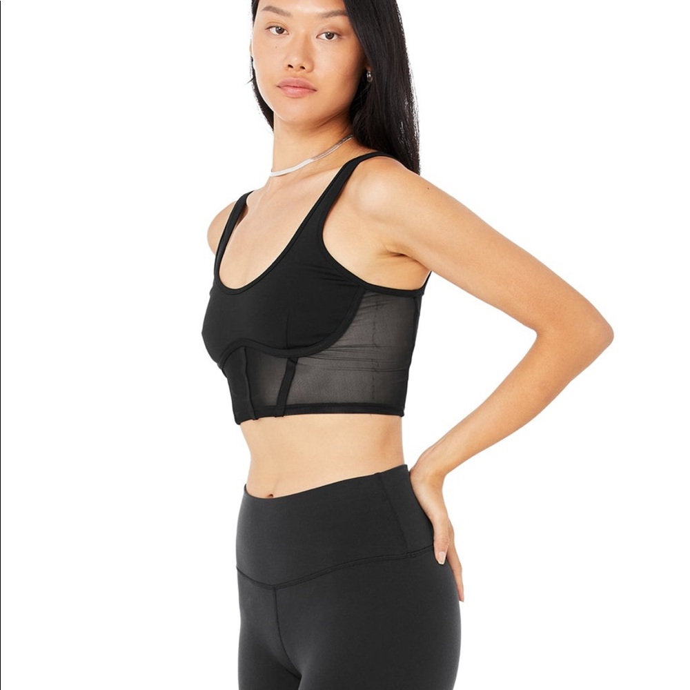 ALO Yoga Black Mesh Longline Sports Bra
